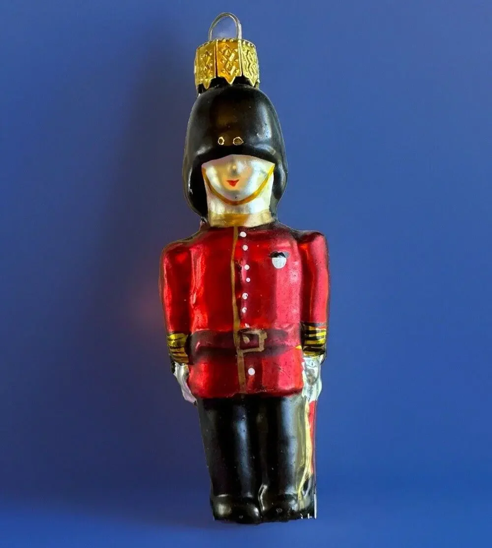 Vintage Blown Glass The Queen’s Guards Christmas Ornaments Red Black 5 Pcs EUC